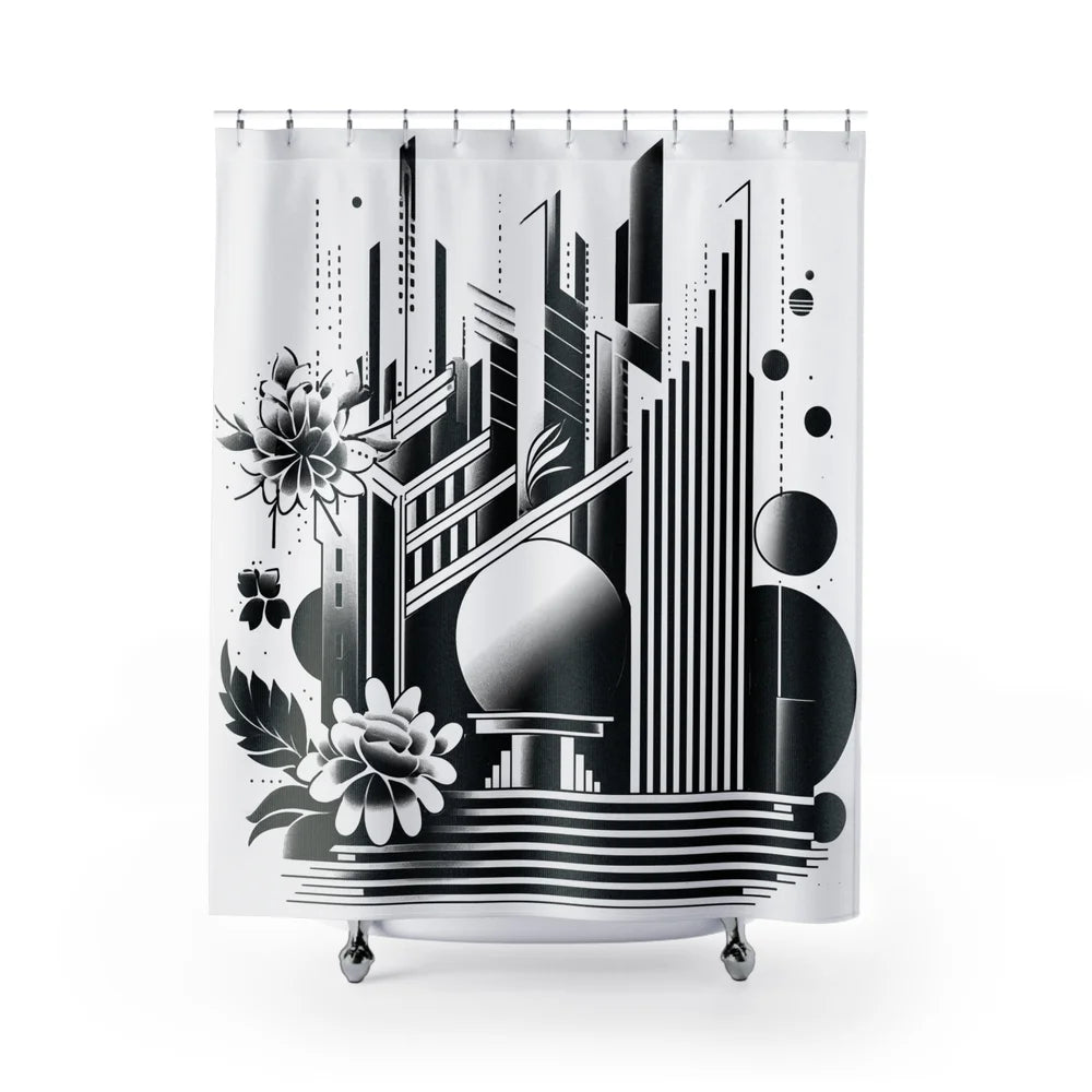 Orbital Haven Shower Curtain – A Futuristic Cityscape in Motion