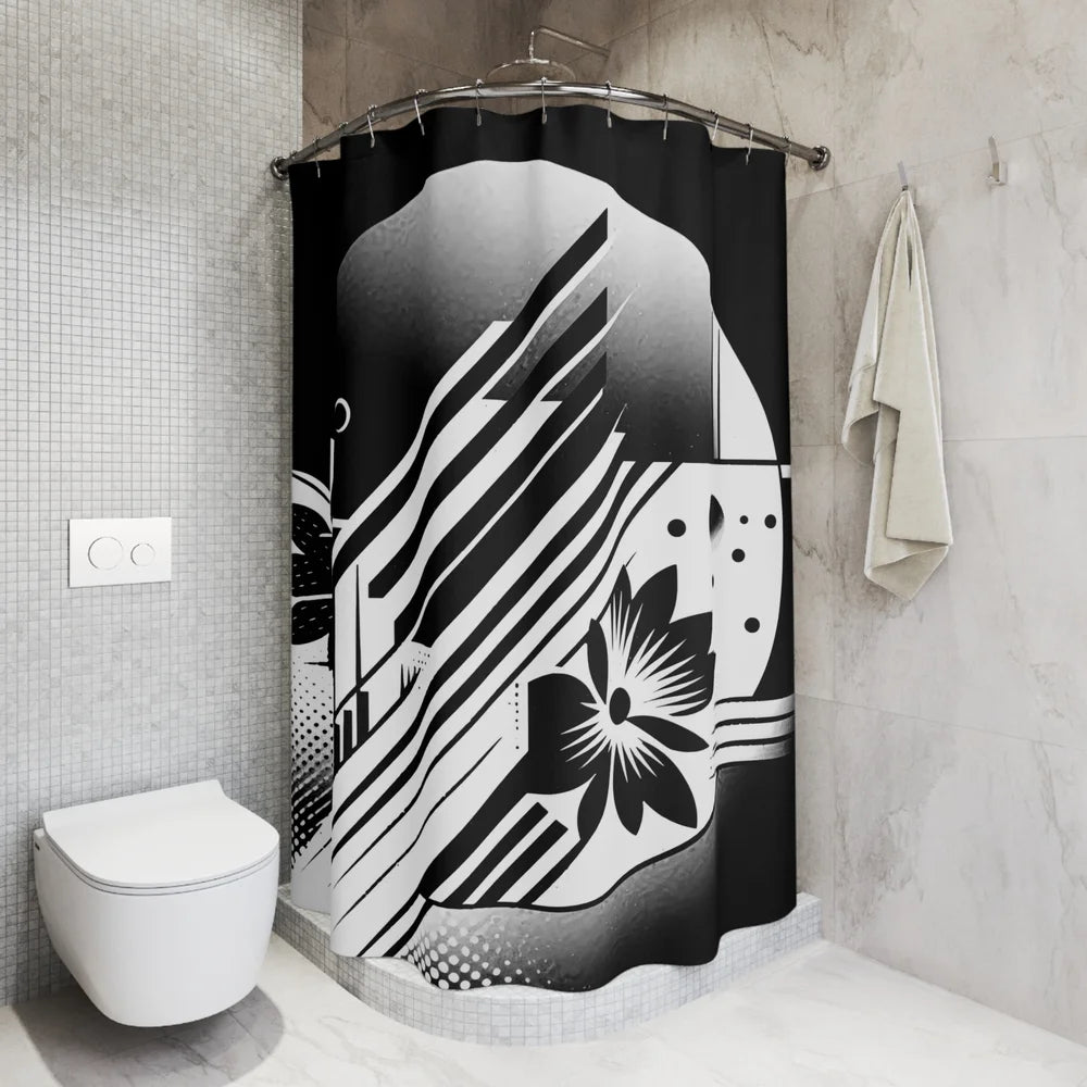 Dark: Linear Horizon Shower Curtain