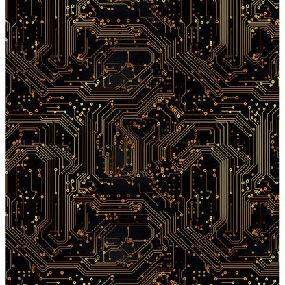 Digital Gold: A sophisticated shower curtain design featuring intricate golden circuit board lines against a sleek black background, creating a modern and luxurious high-tech look.