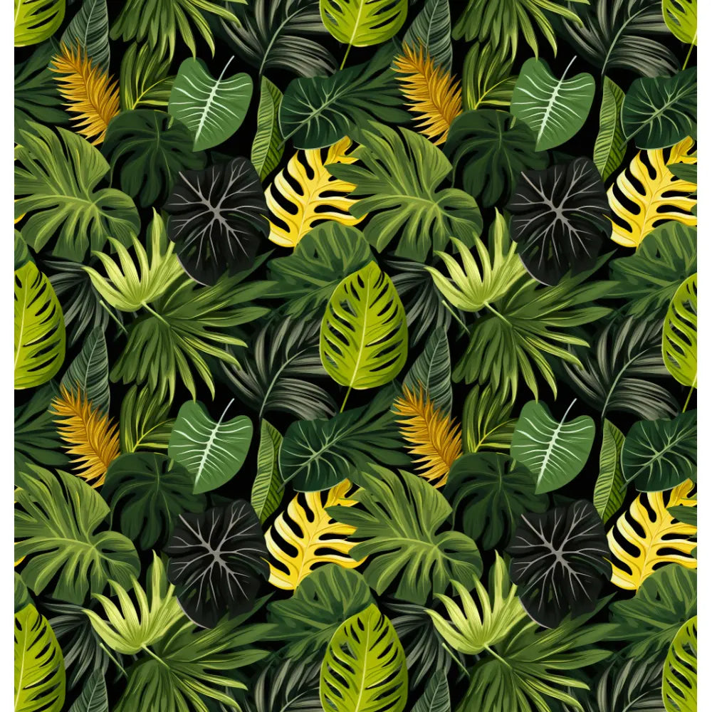 Jungle Greenery: A shower curtain featuring a detailed array of tropical foliage in various shades of green and yellow, creating a lush, nature-inspired design.