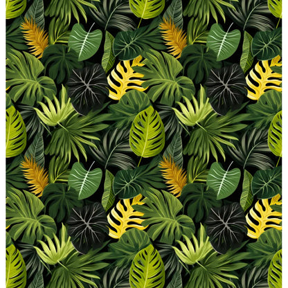 Jungle Greenery: A shower curtain featuring a detailed array of tropical foliage in various shades of green and yellow, creating a lush, nature-inspired design.