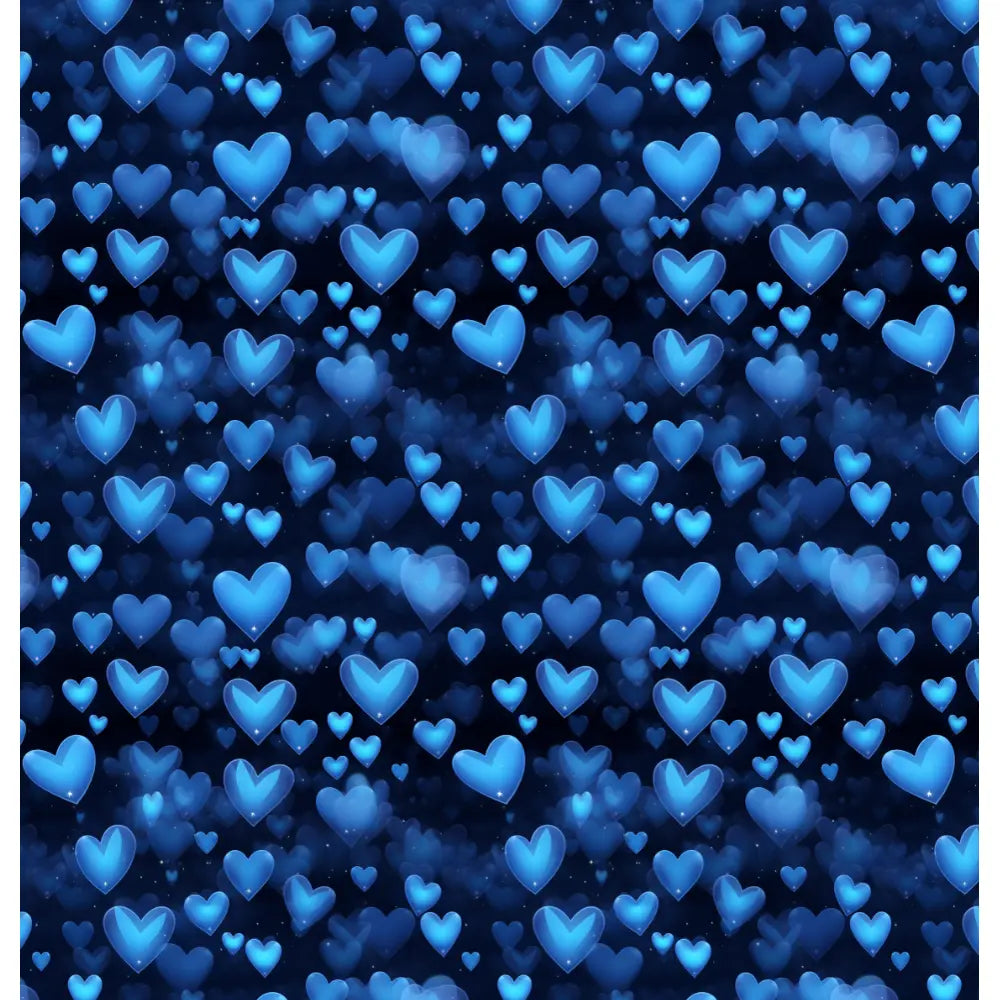 Midnight Hearts: A charming shower curtain design featuring glowing blue hearts against a deep starry background, creating a dreamy and romantic ambiance with gradient effects and subtle sparkles.