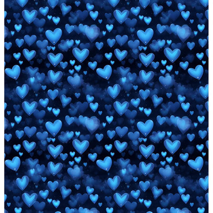 Midnight Hearts: A charming shower curtain design featuring glowing blue hearts against a deep starry background, creating a dreamy and romantic ambiance with gradient effects and subtle sparkles.