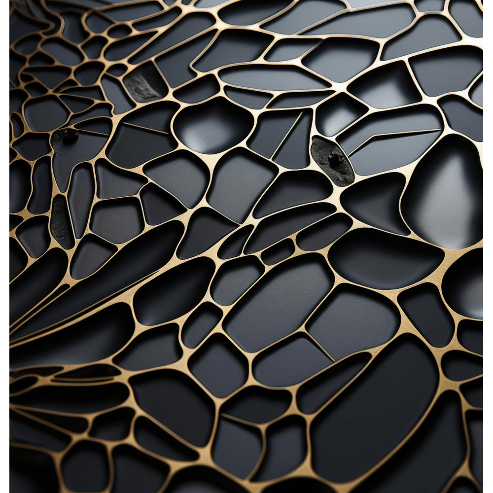 Noir Network: An elegant shower curtain design featuring a captivating pattern of interwoven metallic lines against a deep, matte black background, creating an intricate network of organic shapes.