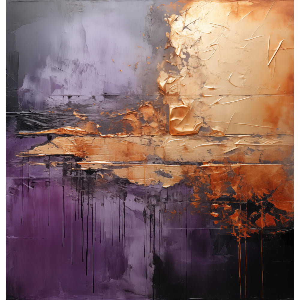 Regal Shadows: A captivating shower curtain design featuring rich purple hues with opulent copper and gold accents, creating a regal and sophisticated visual effect.